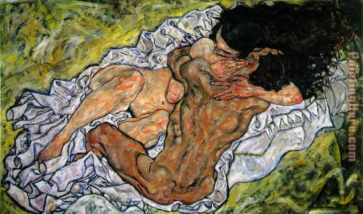 The Embrace The Loving painting - Egon Schiele The Embrace The Loving art painting